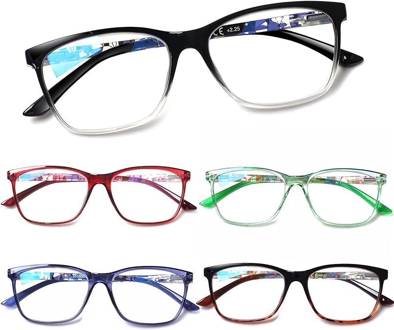 SIGVAN Ladies Reading Glasses Blue Light Blocking Spring Hinge Fashion Pattern Print Eyeglasses for Women
