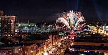 Festival in downtown Nashville Tennessee with fireworks